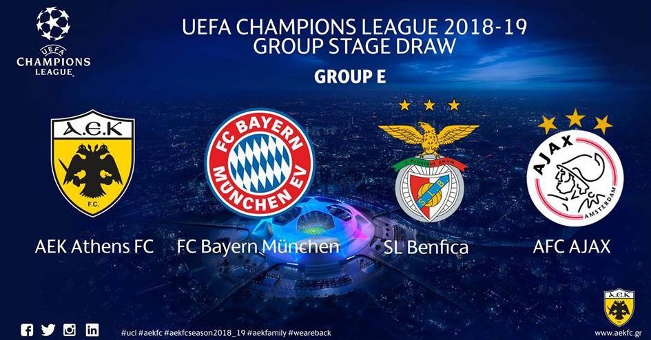 Η ΑΕΚ με Μπάγερν Μονάχου, Μπενφίκα και Αγιαξ  στον όμιλο του Champions League!