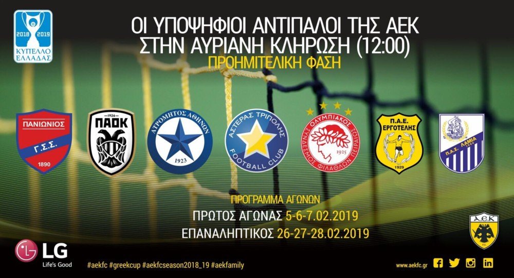 Οι επτά πιθανοί αντίπαλοι της ΑΕΚ στους «8» του Κυπέλλου Ελλάδος (ΦΩΤΟ)