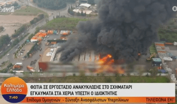 Σχηματάρι: Φωτιά σε εργοστάσιο (VIDEO)
