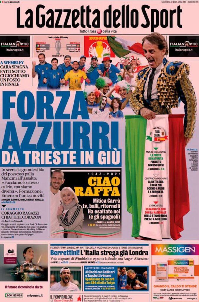 EURO 2021: Με Μαντσίνι ταυρομάχο το πρωτοσέλιδο της «Gazzetta Dello Sport» (ΦΩΤΟ)