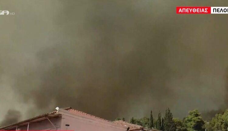 Ηλεία: Μια «ανάσα» από το χωριό Πελόπιο οι φλόγες (VIDEO)