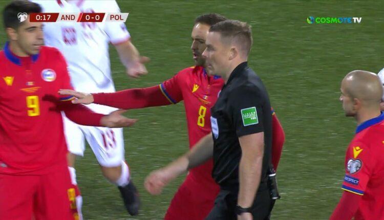 Απίστευτο: Παίκτης της Ανδόρρας αποβλήθηκε στο 20ο δευτερόλεπτο του αγώνα με την Πολωνία! (VIDEO)