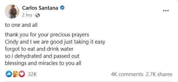 Κάρλος Σαντάνα: «Ξέχασα να φάω και να πιω νερό» (ΦΩΤΟ)