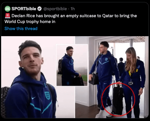 Παίκτης της Αγγλίας πήρε άδεια βαλίτσα στο Κατάρ για να βάλει το τρόπαιο του Mundial!
