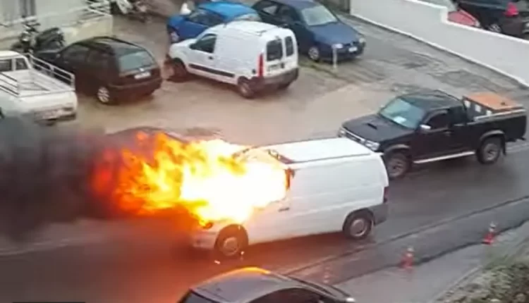 Απίστευτο VIDEO: Φλεγόμενο φορτηγό κινούνταν ανεξέλεγκτο στο Ρέθυμνο